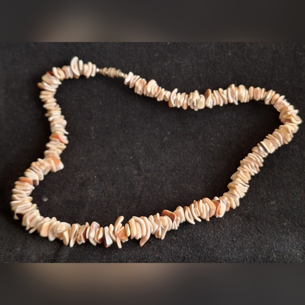 Puka Shell Necklace in Shades of Cream, Tan, Coral, and Brown
